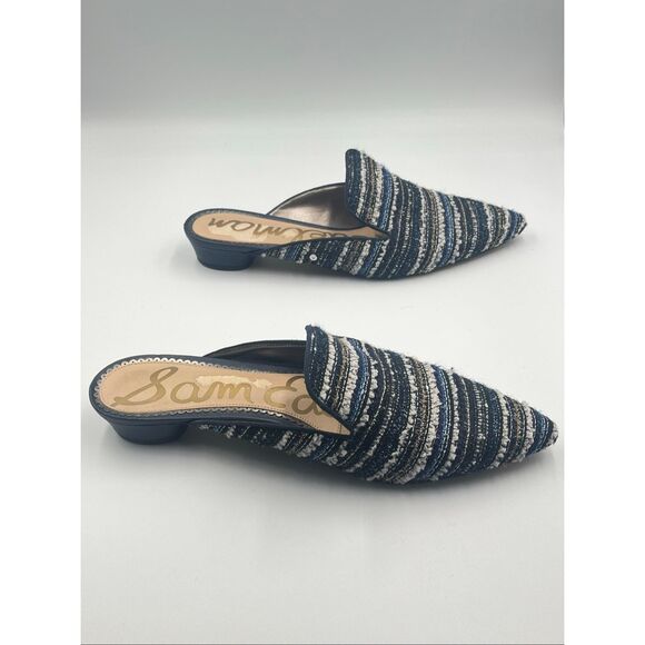 Sam Edelman Ansley Tweed Mules Navy Blue Stripe SlipOn Pointed Toe Shoe Size 9.5 - Picture 4 of 8